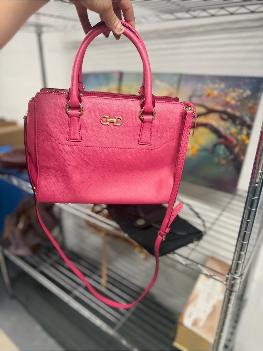 Salvatore Ferragamo Pink Leather Top-Handle Satchel with Gold Hardware